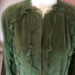 Green Zenobia sueded leather jacket.